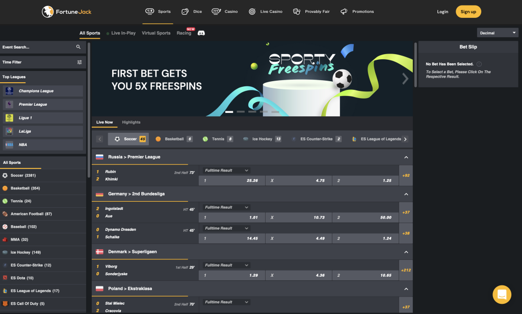 FortuneJack sports betting with Bitcoin